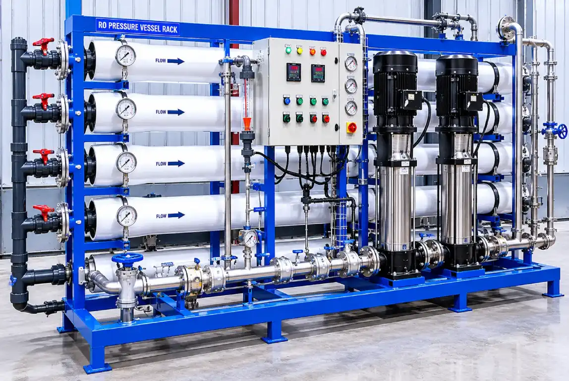 High-pressure pump and RO pressure vessel rack