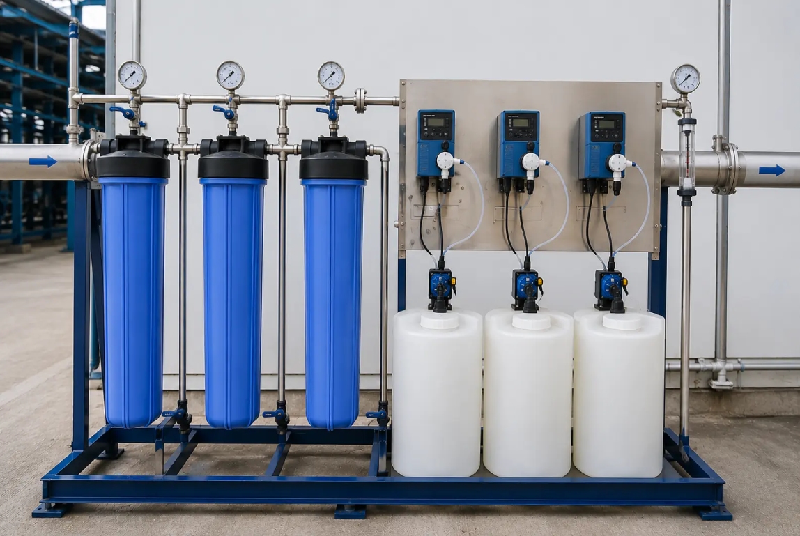 Pretreatment filters and dosing arrangement