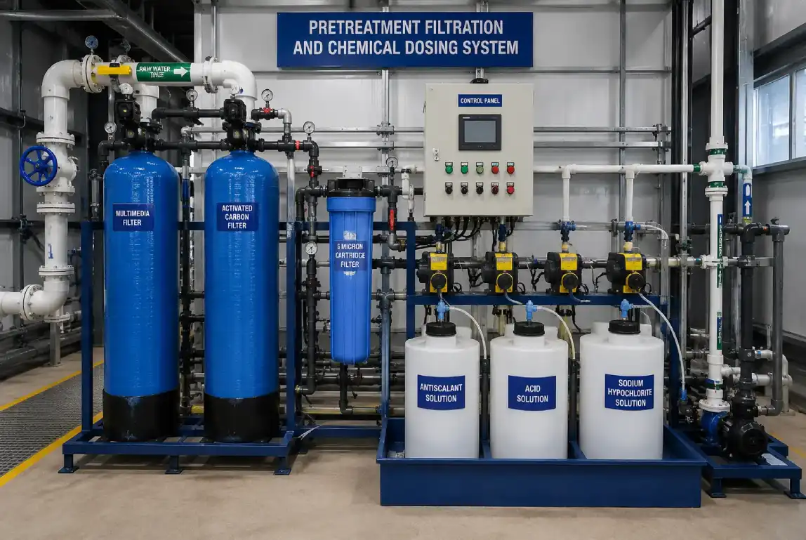 Pretreatment filtration and chemical dosing system